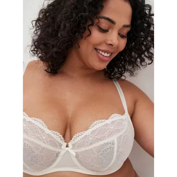 Torrid White Lace Demi Cup- Unlined Lace Balconette Bra, 44 DDD /F, NEW, $49.50 - Picture 1 of 10
